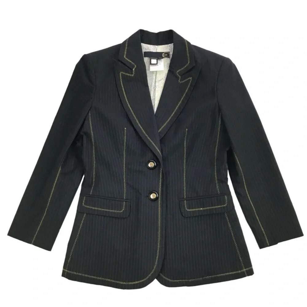 Roberto Cavalli Blazer Womens 44 Black Pinstripe Gold Stitching Snakeskin Liner - Picture 7 of 11